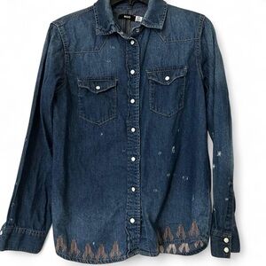 BDG Denim Distressed Western Indie Grunge Button-Up Shirt Size Small